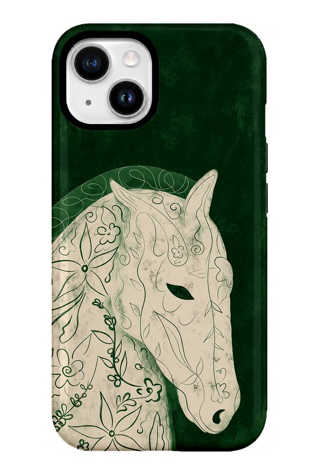 متوافق مع iPhone 15 PLUS / 14 PLUS - تصميم حصان مزهر، غطاء مزدوج الطبقات، غلاف حماية ذو سطح لامع