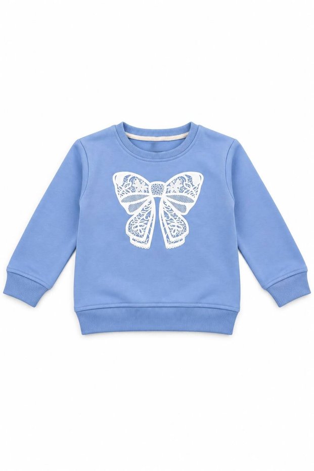 Girl's Bowknot Printed Sweatshirt 100% Cotton with Fleece Inside