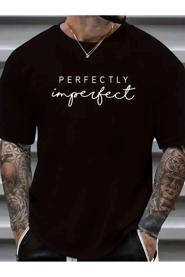 Men's Perfectly Printed T-Shirt Crew Neck Summer Short Sleeve T-Shirt - Black