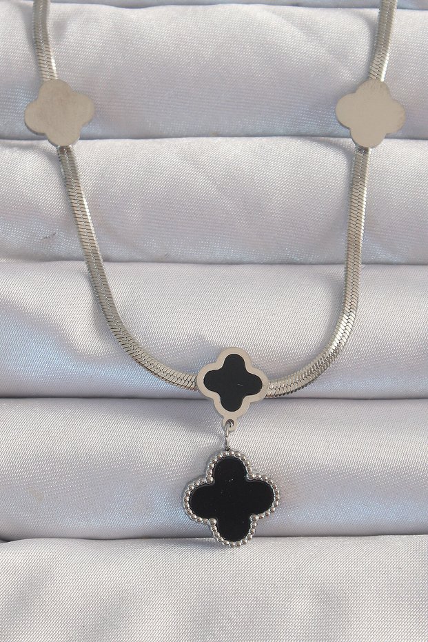 316L Steel Silver Color Italian Chain Enamel Clover Necklace