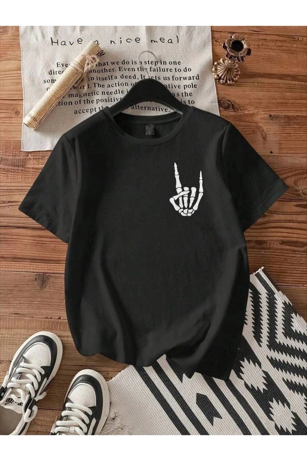Men's Printed T-Shirt Short Sleeve Crew Neck Regular Fit Comfortable Fit T-Shirt - Black