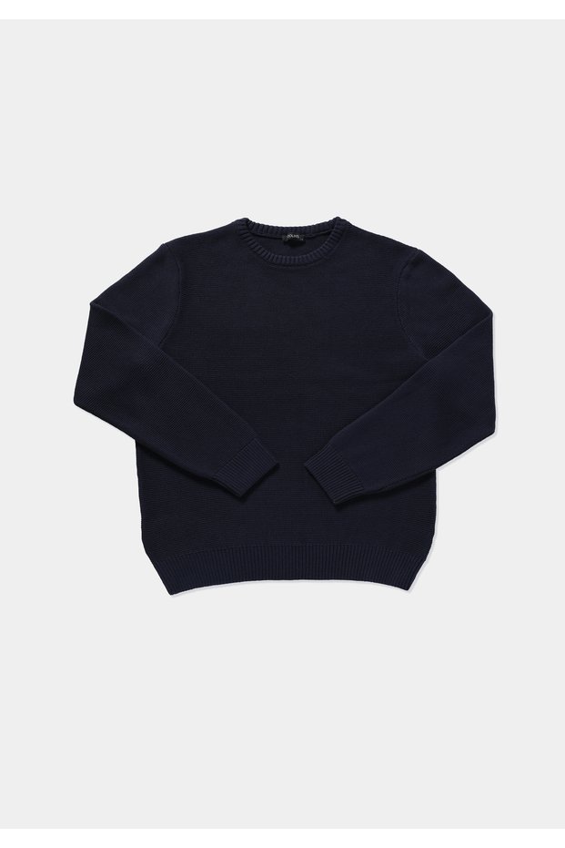 Regular Fit Round Neck Plain Men's Navy Blue Sweater