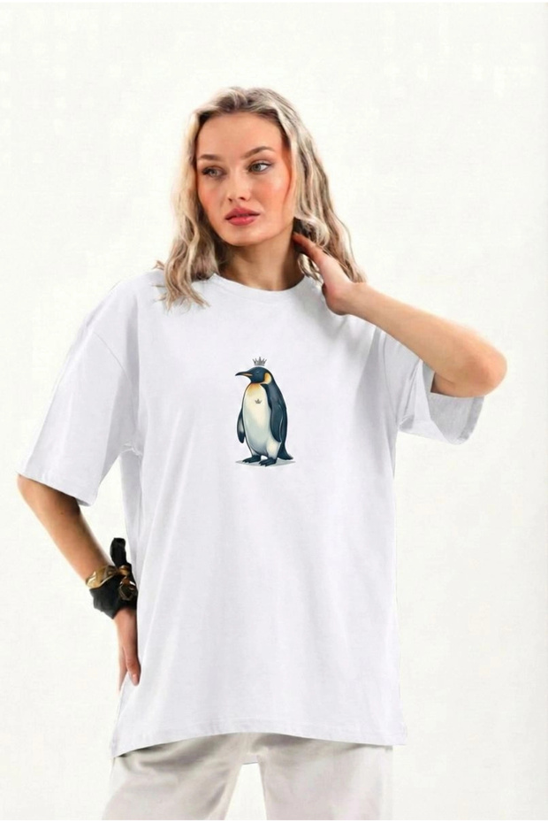 Women's T-Shirt Penguin Printed Crew Neck Short Sleeve Summer T-Shirt - White