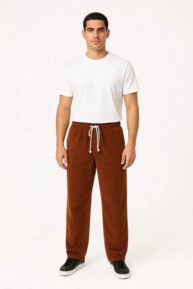 Marchè Bien Men's Corduroy Pocket Buggy Pants Oversize Comfortable Fit - Brown
