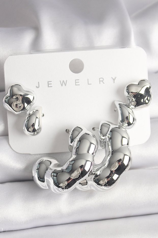 Silver Color Clover Drop Hoop Model Ccb Plastic Women's Earring Set