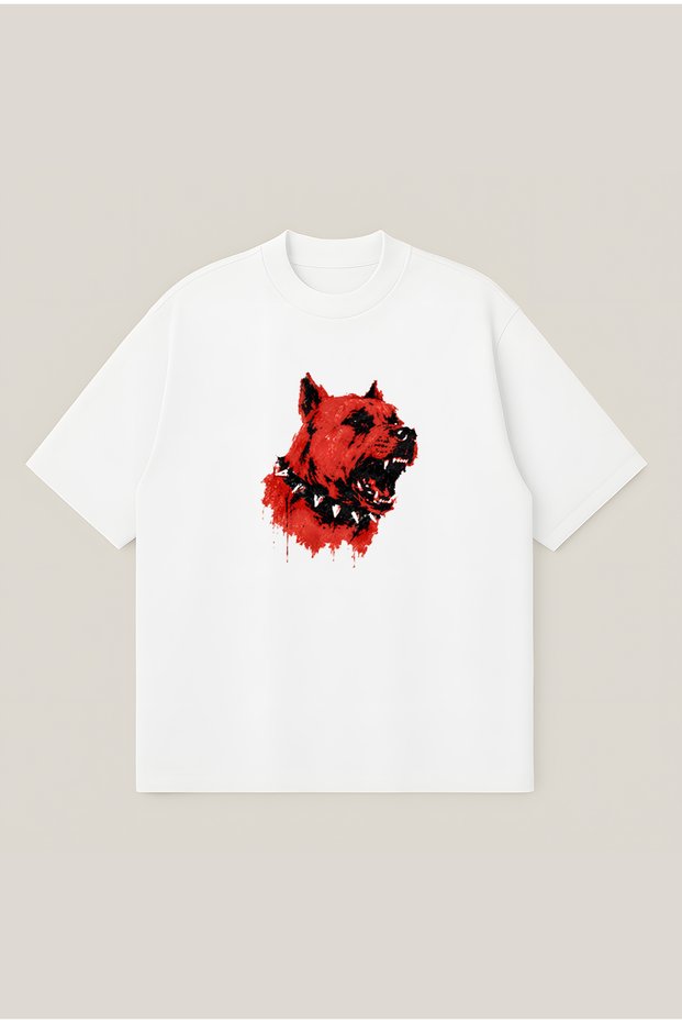 Injured Pitbull Printed Oversize Boxy Cut Unisex 100% Cotton Tshirt | Streetwear