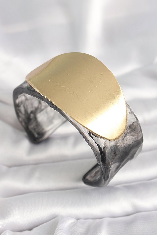Black Marble Pattern Acrylic Plastic Gold Oval Plate Model Vintage Women's Bracelet