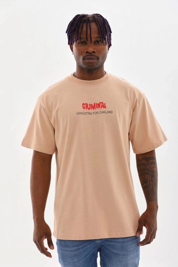 Men's Printed T-Shirt Short Sleeve Crew Neck Comfort Fit T-Shirt - Beige