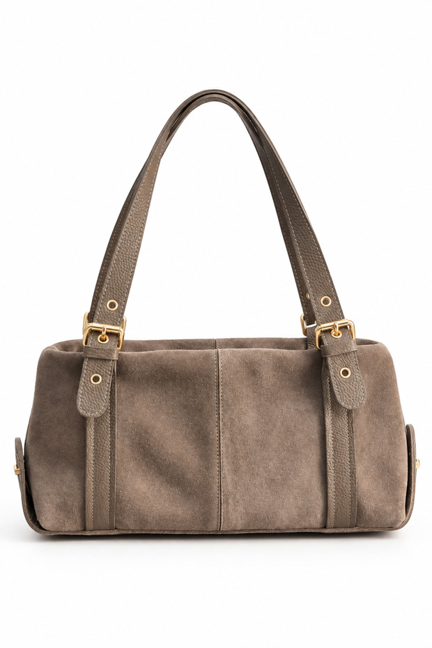 Women's Aura Genuine Suede Buckle Shoulder Bag - Mink