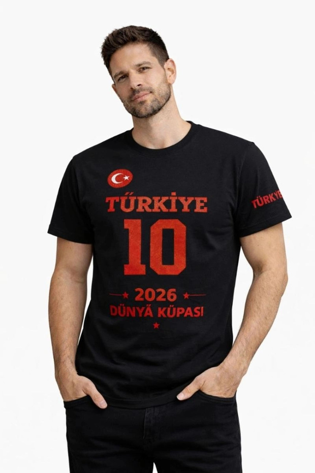 Marchè Bien Men's Turkey Printed T-Shirt 2026 World Cup Fan Jersey T-Shirt - Black