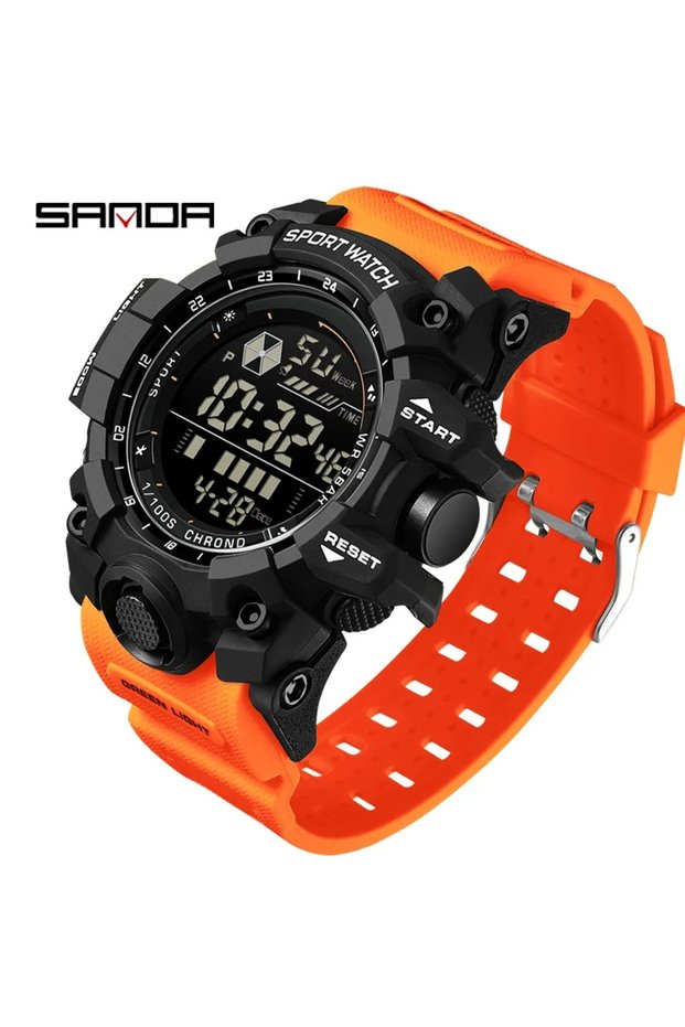 Black orange SANDA 6229 Men's Outdoor Sports Watch, Waterproof LED Analog-Digital Display, Multifunc