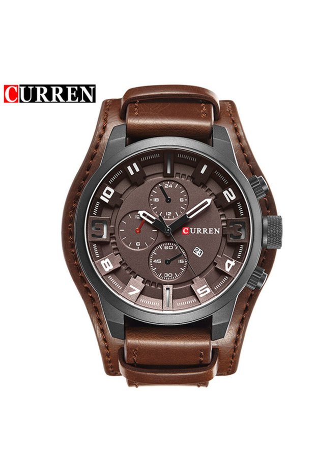 black brown 8225 Luxury Large Dial Calendar Watch, Water-Resistant Blue Light Dial Qua