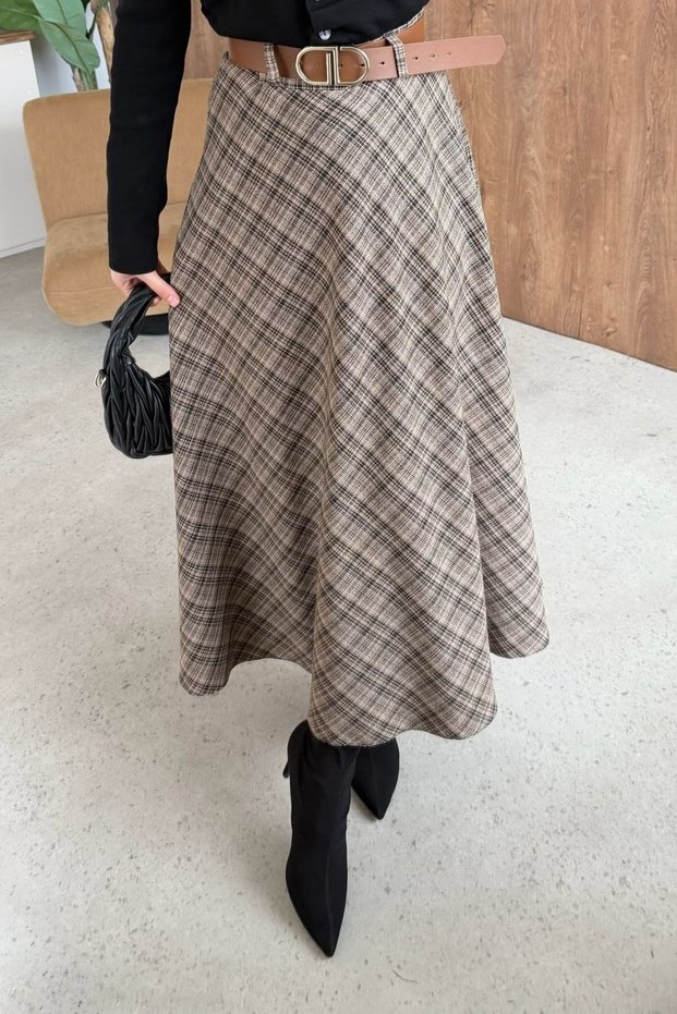 Seylan Plaid Skirt Camel