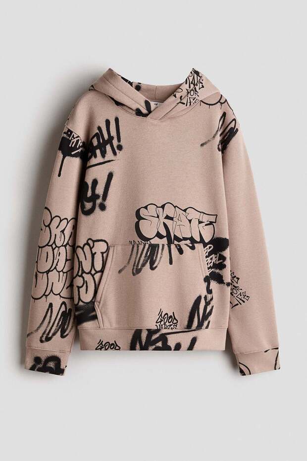 Printed brushed-inside hoodie