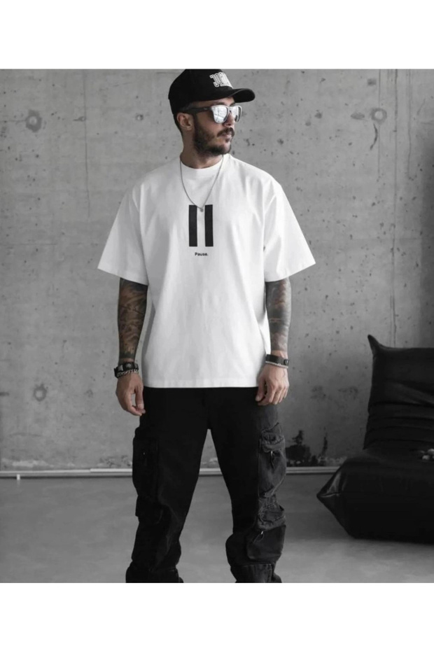 Men's Short Sleeve Summer T-Shirt Crew Neck Printed Oversize T-Shirt - White