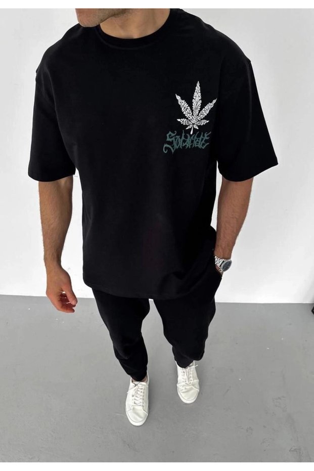 Men's Printed T-Shirt Short Sleeve Crew Neck Regular Fit Comfortable Fit Casual T-Shirt - Black