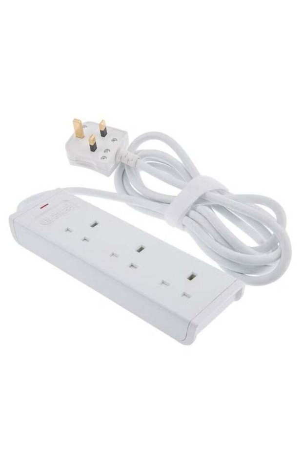 3 Sockets 3meter Cord Extension 13A White