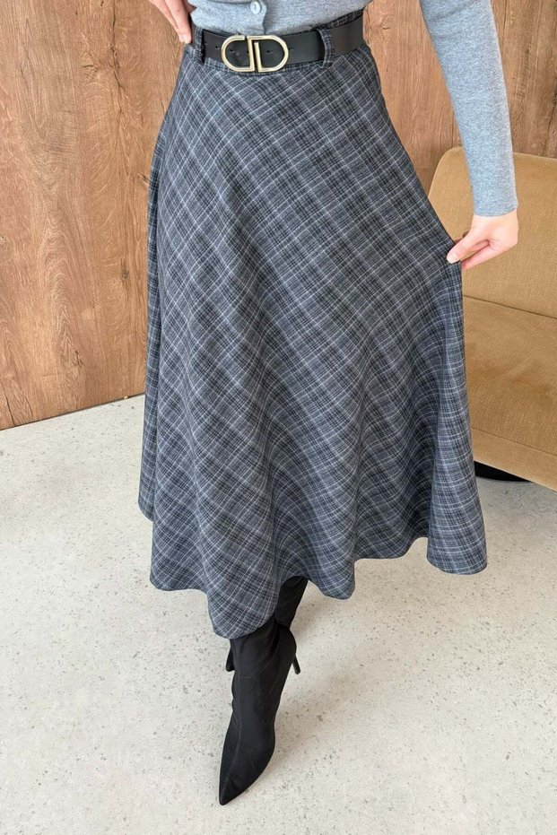 Ceylon Plaid Skirt Gray