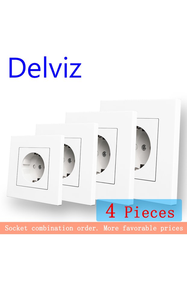 4 Pieces Delviz EU Standard Socket, Household Embedded jack, 86mm*86mm, No Logo SQUARE White PC Pane