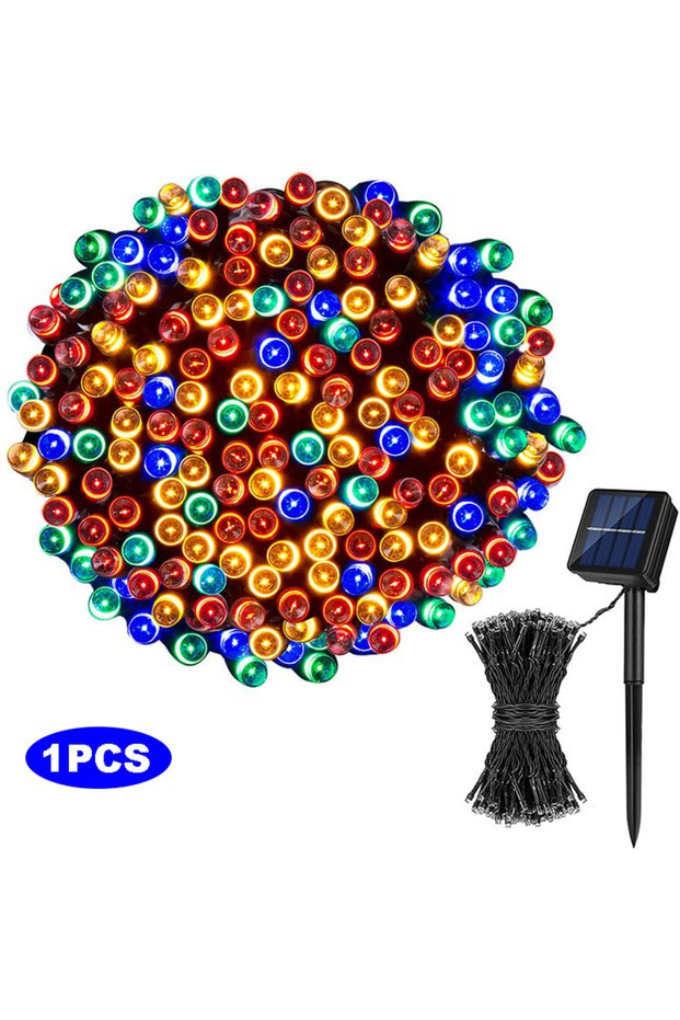 39.8ft(12m)-100LED Multicolor-1PCS 1/2pcs Solar String Lights 100 LED Waterproof 8 Lighting Modes fo