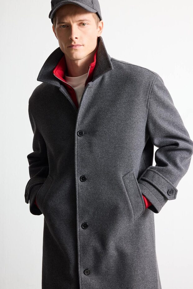 Regular Fit Hooded Buttoned Cashmere Parka I1339Ax26Wn
