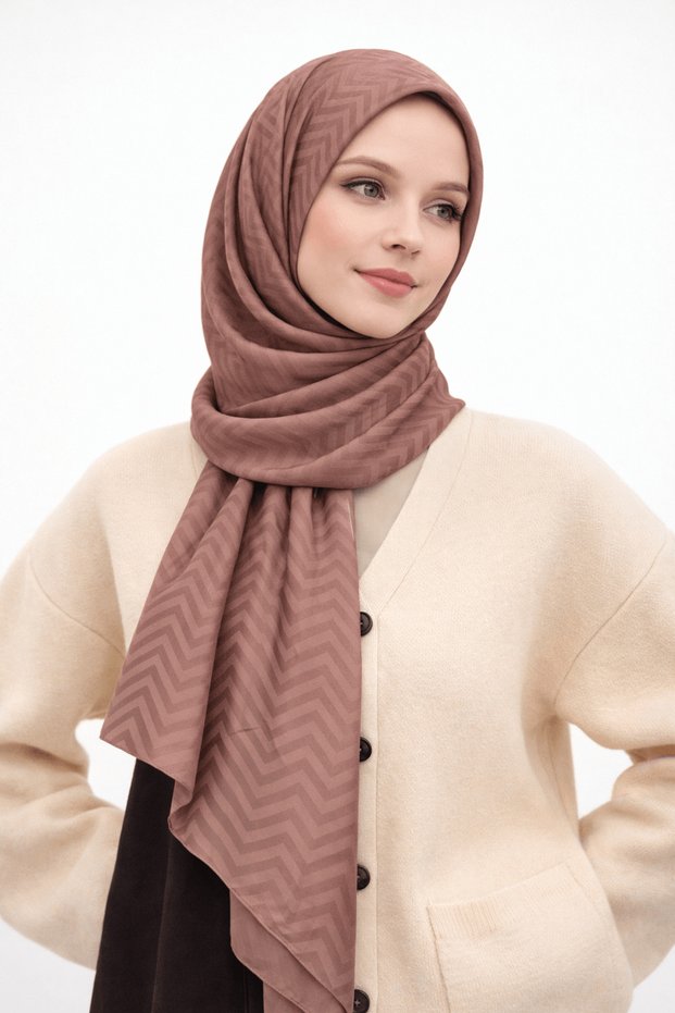 Zigzag Pattern Jacquard Shawl - Dried Rose