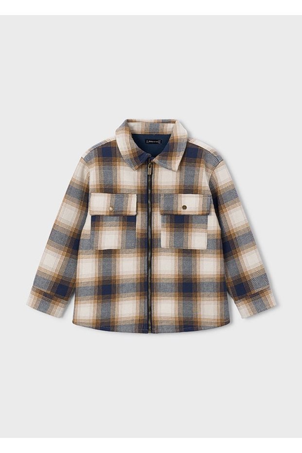 Boy's Plaid Coat Navy Blue
