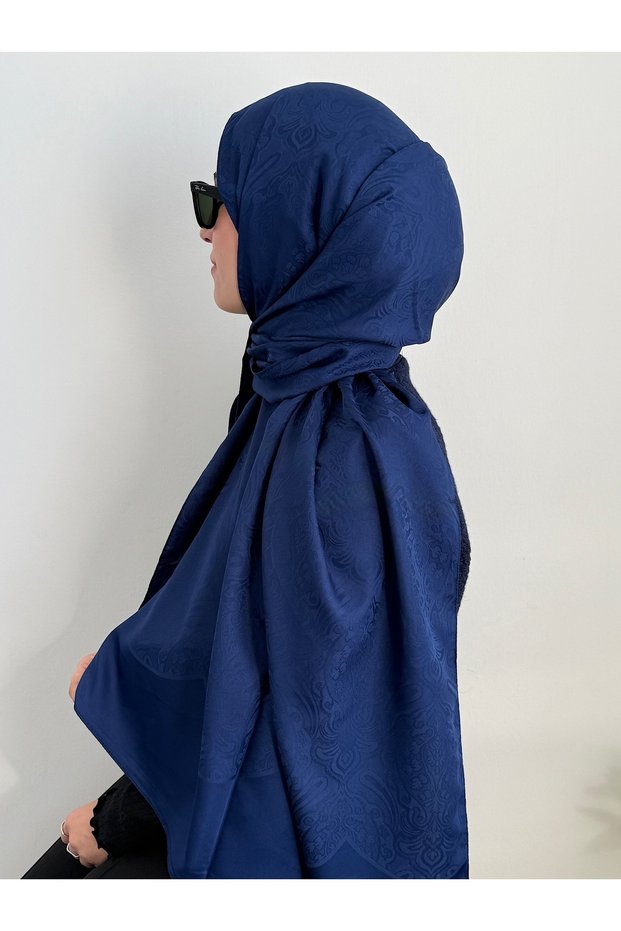 Patterned Jacquard Shawl - Saks Blue