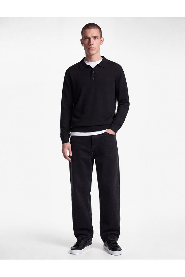Viscose Blended Long Sleeve Crew Neck Knit Sweater