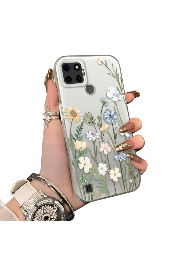 Realme C21Y/C25Y Compatible Retro Wild Flowers Patterned Phone Case Shockproof Case