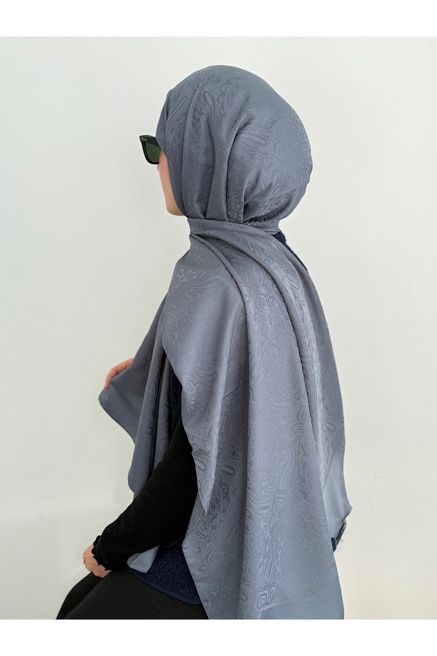 Patterned Jacquard Shawl - Blue Gray