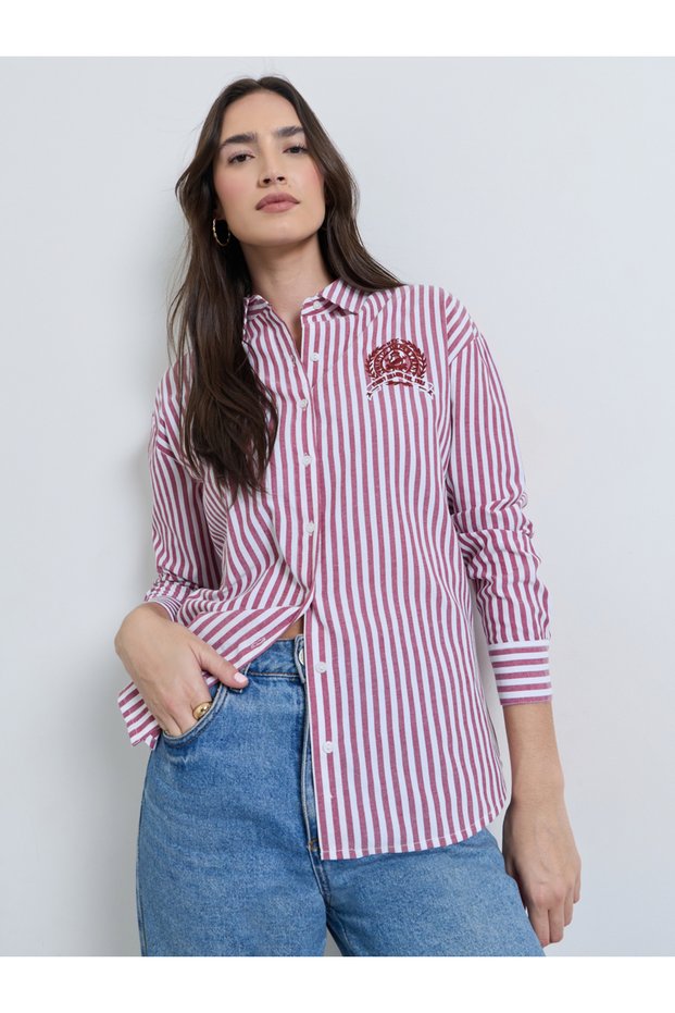 Burgundy Longline Striped Shirt
