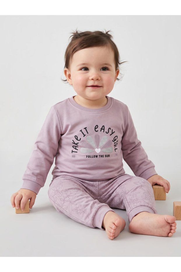 Baby Girl Purple Cotton Knitted Long Sleeve Top and Joggers Set