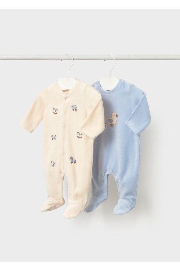 Baby Boy Velvet Jumpsuit Set 2 Pieces Light Blue