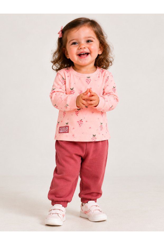 Baby Girl Pink Cotton Long Sleeve Top and Pants Set