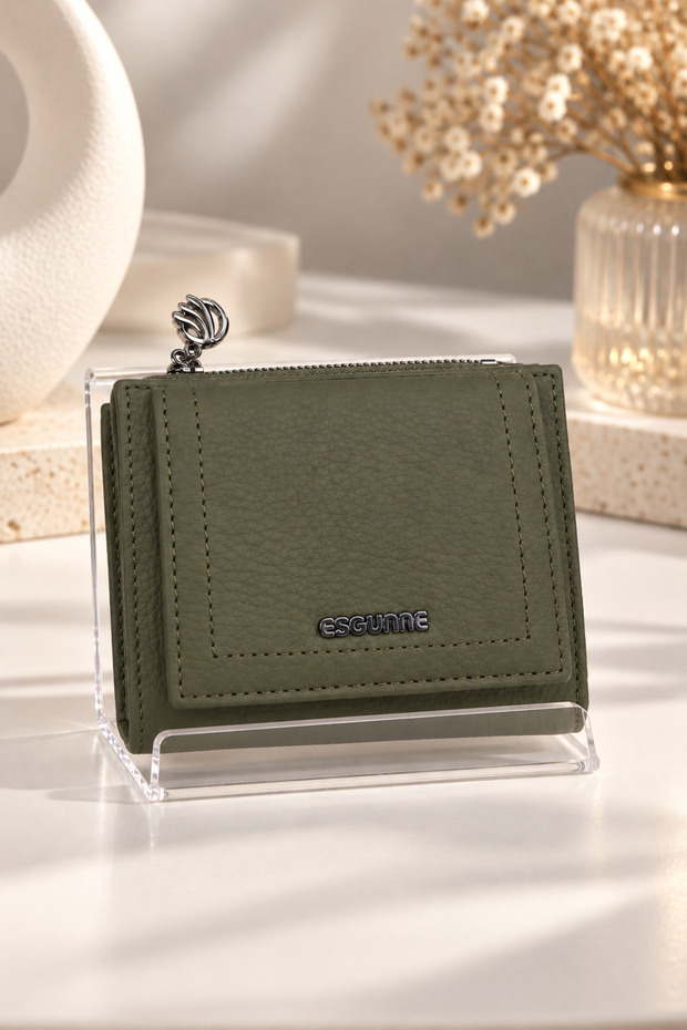 Women's Multi-Compartment Snap Fastener Zippered Leather-Look Small Wallet Card Holder