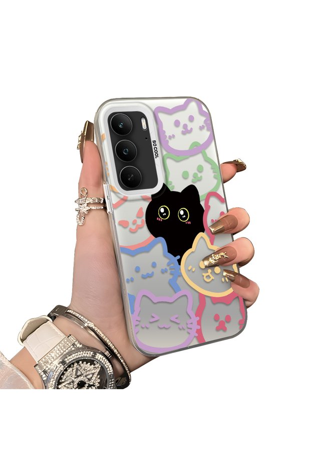 Realme C75 4g Compatible Colorful Line Cat Figure Phone Case Shock Absorbing Protective Case