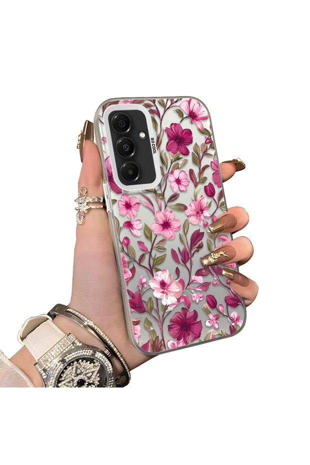 Samsung Galaxy A16 4G/5G Compatible Burgundy Pink Flower Pattern Phone Case Shockproof