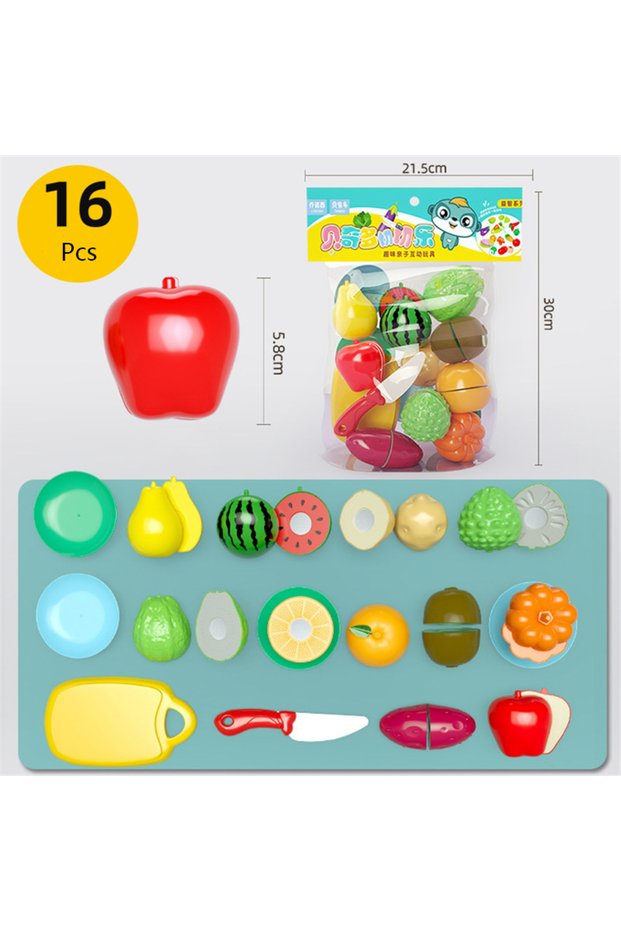 16pcs set Kitchen Play House Toy Set Simulation Basket Fruit Vegetable Food Cutting Game Educational
