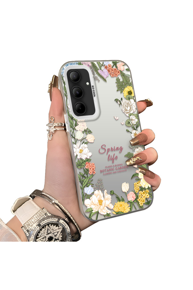 Samsung Galaxy A35 Compatible Flower Frame Patterned Phone Case Botanic Garden