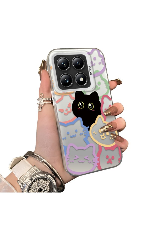 Mi 14t Pro Compatible Colorful Line Cat Figure Phone Case Shock Absorbing Protective Case