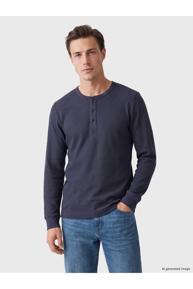Henley Roba Collar Waffle Men's T-Shirt for Style Enthusiasts from Uzg Store