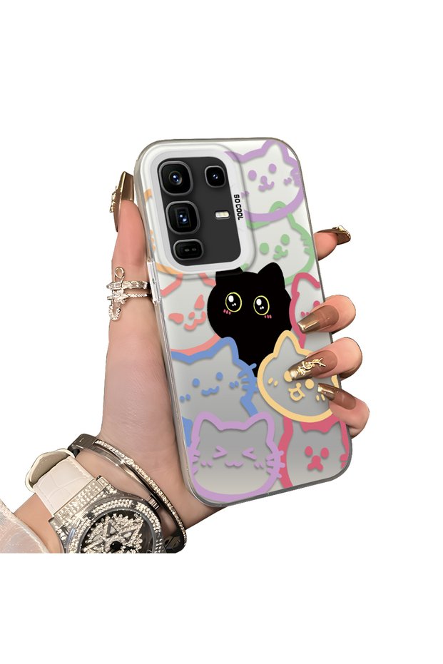 Infinix Note 50 Pro Plus Compatible Colorful Line Cat Figure Phone Case Shock Absorbing Protective Case