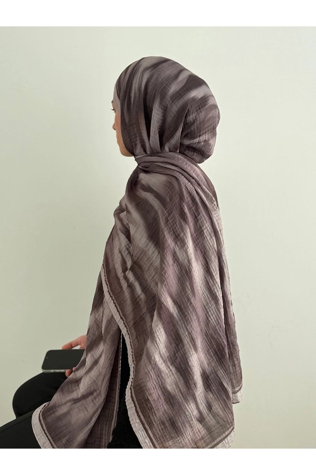 Retro Wave Pattern Muslin Shawl - Light Mink