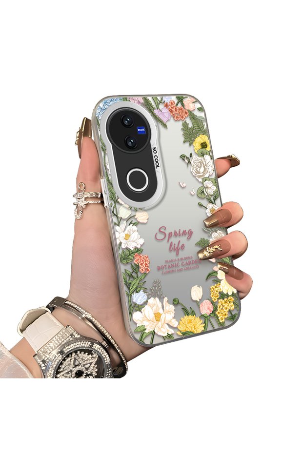 Vivo V50 Compatible Floral Frame Patterned Phone Case Botanic Garden