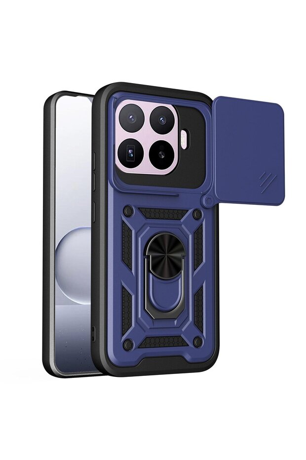 Case Compatible with Xiaomi 17t Pro with Sliding Camera Protection, Ring and Magnet Tank Cover, Navy Blue