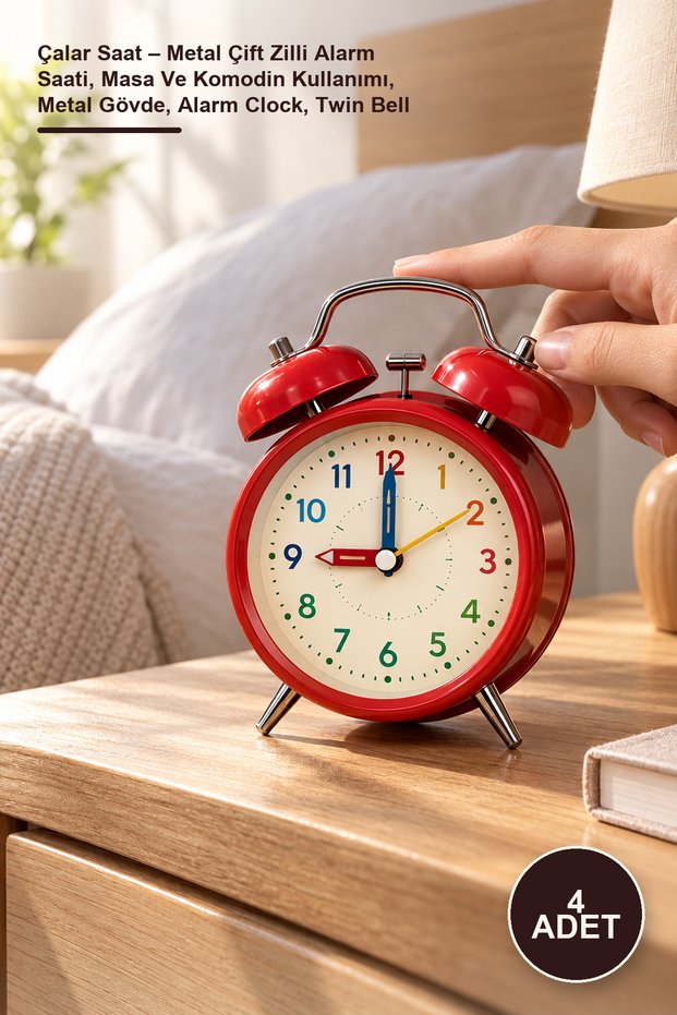 4 Alarm Clocks – Metal Twin Bell Alarm Clock, Table and Bedside Use, Metal Body, Alarm Clock, Twin Bell