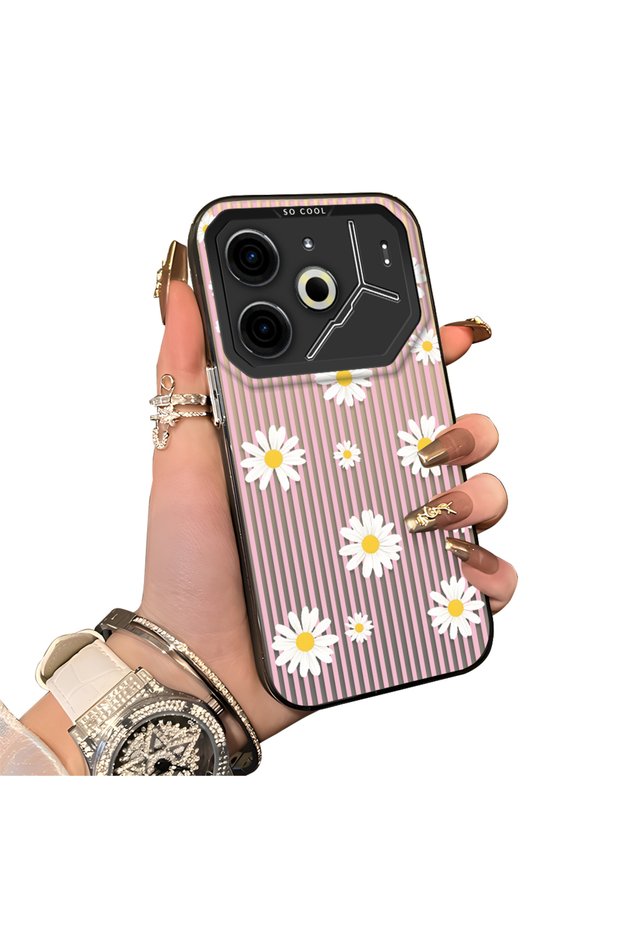 Tecno Pova 6/Pova 6 Pro 5g Compatible Women's Pink Striped Daisy Phone Case Impact Resistant