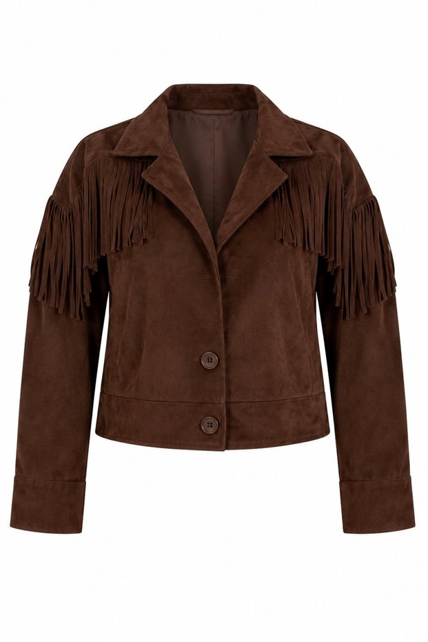 Bitter Brown Tasseled Suede Jacket - 5181