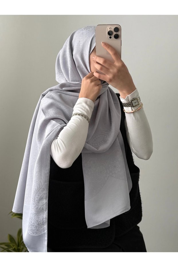 Floral Pattern Jacquard Shawl - Light Gray